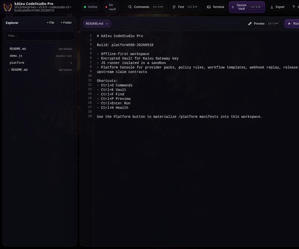 kAIxU CodeStudio application surface with project and code workflow context