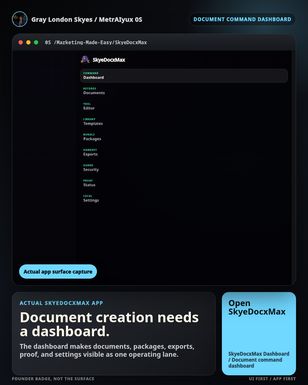 SkyeDocxMax dashboard surface