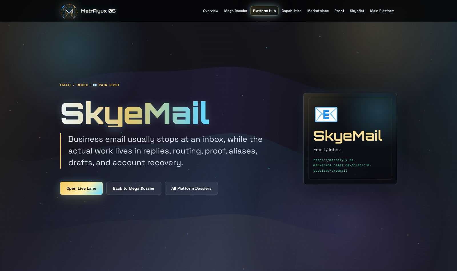 SkyeMail founder inbox surface